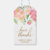 桃とピンクの牡丹「愛と」感謝していのメッセージカード ギフトタグ (正面)
