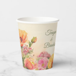 桃とピンクの結婚水色 紙コップ