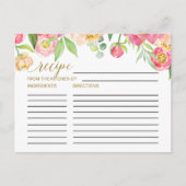 桃とピンクの芍薬のブライダルシャワーレシピカード ポストカード (正面)