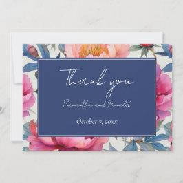 桃とピンクの芍薬の花のウェディングサンキューレター サンキューカード