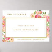 桃とピンクの芍薬の花のウェディングフォトプロップフレーム ポスター (正面)