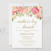桃とピンクの芍薬の花の母の日ブランチ 招待状 (正面)