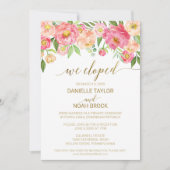 桃とピンクの芍薬の花の駆け落ち式の招待状 招待状 (正面)