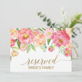 桃とピンクの芍薬の花「予約済」サイン 招待状 (スタンド正面)