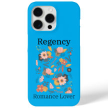 桃とピンクの花を持つ青い電話ケース