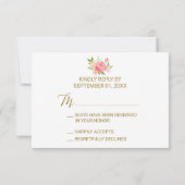 桃とピンク牡丹の花RSVPカード 招待状 (裏面)