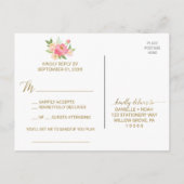 桃とピンク牡丹フラワーズソングリクエストRSVP インビテーションポストカード (裏面)