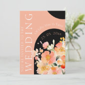 桃とブラックアーチの花束 ウェディング 招待状 (スタンド正面)