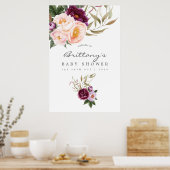 桃とブルゴーニュのフローラベビーシャワーウェルカム ポスター (キッチン)