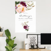 桃とブルゴーニュのフローラベビーシャワーウェルカム ポスター (ホームオフィス)