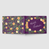 桃とプラムの紫色の芍薬とバラの花の結婚式 ゲストブック (全面)