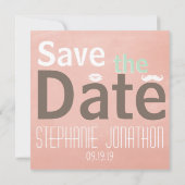 桃とミントの写真モダン日付を保存 セーブザデート (裏面)