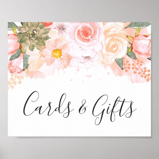 桃とミントの多汁カードとギフトテーブルサイン ポスター (正面)