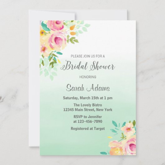 桃とミントブライダルシャワーの招待状 招待状 (正面)