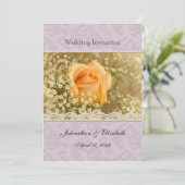 桃とラベンダーのローズの結婚式招待状 招待状 (スタンド正面)