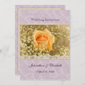 桃とラベンダーのローズの結婚式招待状 招待状 (正面/裏面)