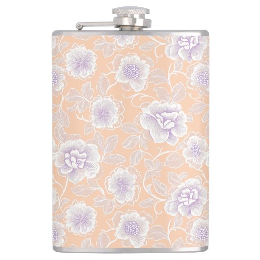 桃とラベンダー色のフローラルパターン フラスク (正面)