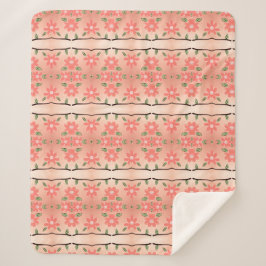 桃と墨のような黒の花の毛布 シェルパブランケット