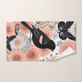 桃と木炭の花、ロビンと蝶 バスタオルセット (ハンドタオル)