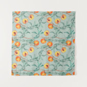 桃と枝の継ぎ目のない水彩模様 タペストリー (正面(横))