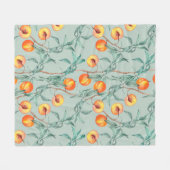 桃と枝の継ぎ目のない水彩模様 フリースブランケット (正面(横))