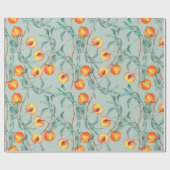 桃と枝の継ぎ目のない水彩模様 ラッピングペーパー (フラット)