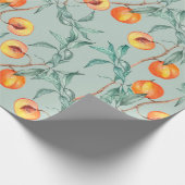 桃と枝の継ぎ目のない水彩模様 ラッピングペーパー (角)