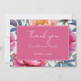 桃と桃色の牡丹の花結婚の感謝 サンキューカード