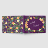 桃と梅の紫色の芍薬とバラの花の結婚式 ゲストブック (全面)