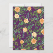桃と梅の紫色の芍薬とバラの花の結婚式 招待状 (裏面)