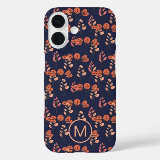 桃と海軍の花モダン柄モノグラム Case-Mate iPhoneケース (裏面)