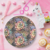 桃と灰色の多肉植物 ペーパープレート (パーティー)