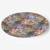 桃と灰色の多肉植物 ペーパープレート (アングル)