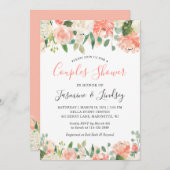 桃と珊瑚のフローラ結婚のカップルシャワー 招待状 (正面/裏面)