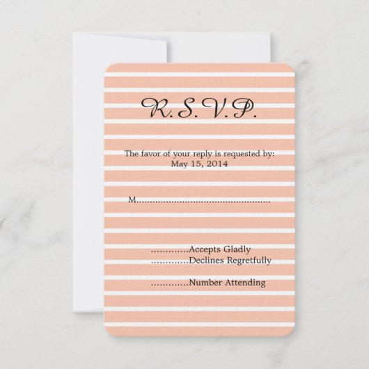 桃と白のストライプ結婚式RSVP 出欠カード (正面)