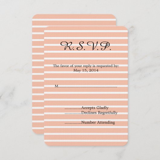 桃と白のストライプ結婚式RSVP 出欠カード (正面/裏面)