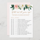 桃と白のフローラの新郎がゲームを言う 招待状 (正面/裏面)