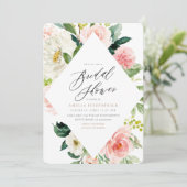 桃と白のフローラブライダルシャワー招待 招待状 (スタンド正面)