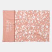 桃と白のフローラ モノグラムの キッチンタオル (横)