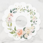 桃と白の水色のバラ緑 ワイングラスタグ (裏面)