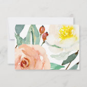 桃と白の水色フローラ結婚式RSVP 出欠カード (裏面)