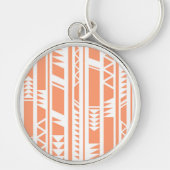 桃と白の部族プリント模様 キーホルダー (正面)