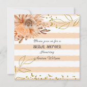 桃と白ストライプの金ゴールドシャワー 招待状 (正面)