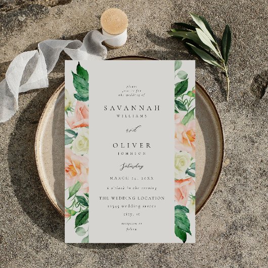 桃と白結婚フローラのV3 招待状