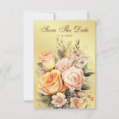 桃と素朴金ゴールドフローラ結婚式の日付を保存 セーブザデート (正面)