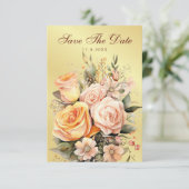 桃と素朴金ゴールドフローラ結婚式の日付を保存 セーブザデート (スタンド正面)