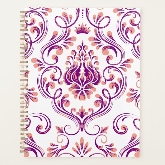 桃と紫のダマスクの花のパタエレガントーン プランナー手帳 (正面)