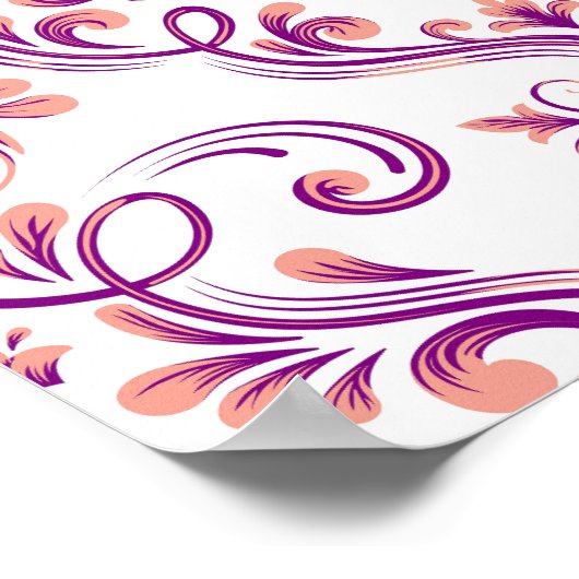 桃と紫のダマスクの花のパタエレガントーン ポスター (角)