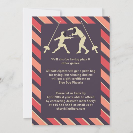 桃と紫のフェンシング誕生会の招待 招待状 (裏面)