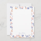 桃と紫の花のデザインのオリジナルフラットメッセージカード 招待状 (正面)